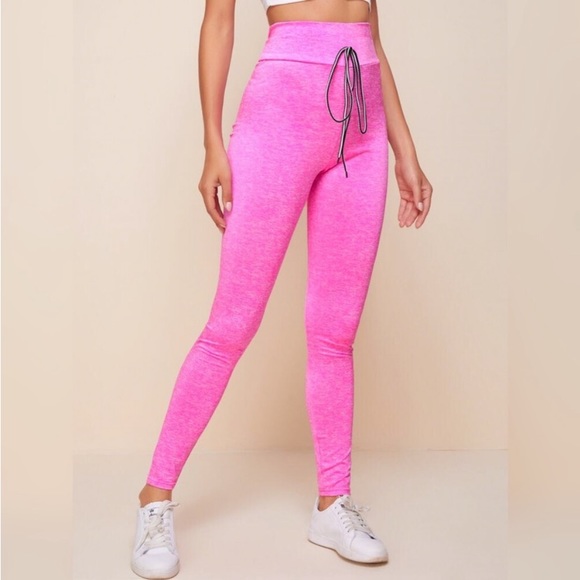 PINK HIGH WAISTED DRAWSTRING LEGGINGS - Picture 3 of 7